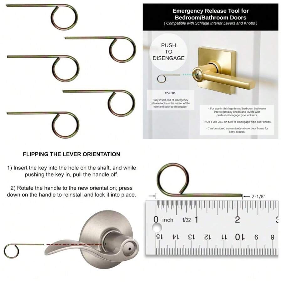 Interior Bedroom Bathroom Emergency Door Lock Key Pin 5-Pack - 1 - View 1