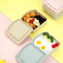 Cute Little Bread-Shaped Lunch Box, Portable Lunch Container Rich In Wheat Fibers, Sandwich Container With A Lid And Leak-Proof Feature, Preservation Box Suitable For Students And Office Workers, Picnic Food Storage Box - 綠色 - 查看 1