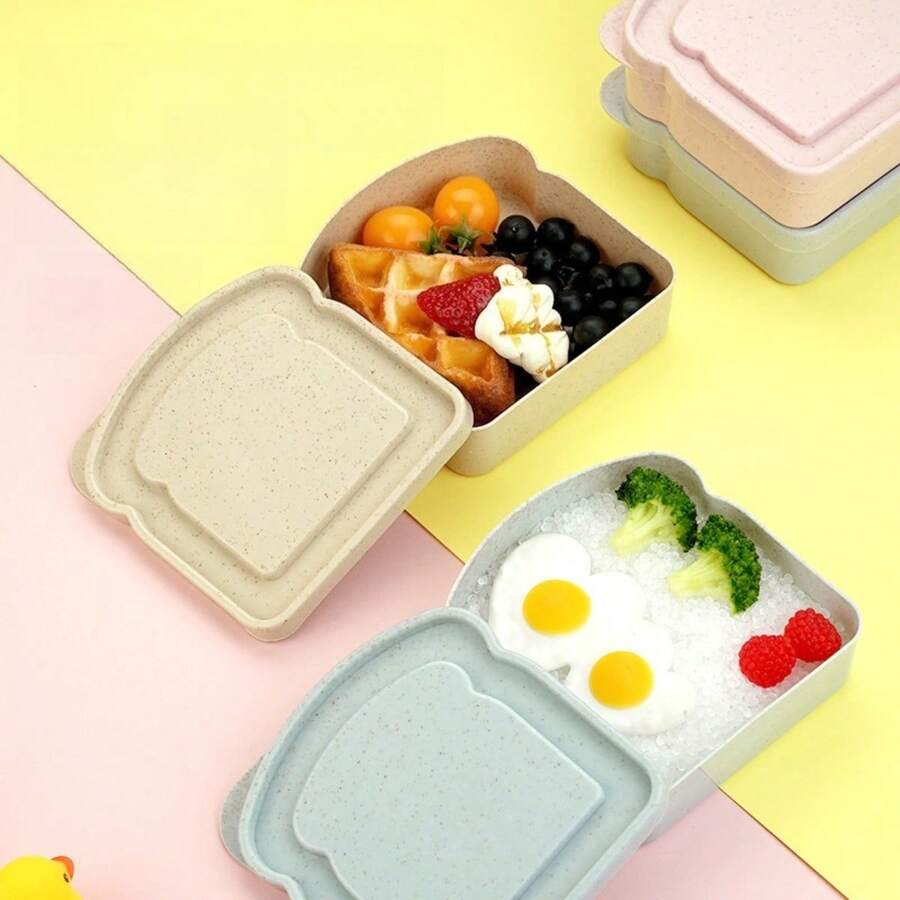 Cute Little Bread-Shaped Lunch Box, Portable Lunch Container Rich In Wheat Fibers, Sandwich Container With A Lid And Leak-Proof Feature, Preservation Box Suitable For Students And Office Workers, Picnic Food Storage Box - 綠色 - 查看 1