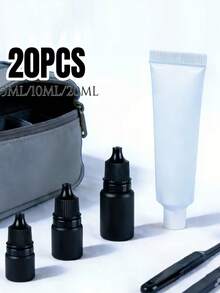 20 piezas Botellas negras de plástico recargables con gotero y tapa de rosca con tapón extraíble, adecuadas para cosméticos, aceites esenciales y manualidades DIY - Ver 4