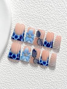 10Pcs Deep Sea Fantasy Style Handmade Nail Art Set,Unghie Press On,Edgy Sophisticated Nail Art,Includes Nail Tools,3 Sizes Available,Almond Nails , Duck Nails,Coffin Nails For Party, Dance, Daily Wear. - 彩色 - 查看 14