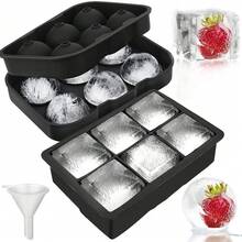 Khay silicon có nắp, khuôn làm cocktail whisky hình vuông và tròn, dụng cụ tạo hình viên bi - màu đen - Xem 2
