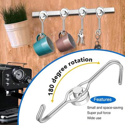 1/5/10pcs Neodymium Magnetic Hooks, Heavy Duty Rotating Magnetic Hooks, Rust-Resistant, Suitable For Indoor/Outdoor Shelves, Hanging Equipment, Refrigerators, Freezers, Grills, Tools, Kitchen Supplies, Home Cup Holders, Offices, Teachers, Key Organizers, Storage, Ideal For Mother's Day Home Decor