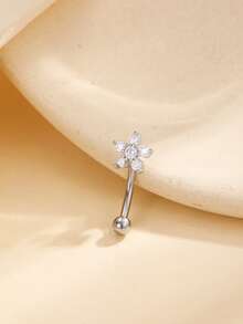 1 chiếc khuyên tai, khuyên mũi, khuyên lông mày tối giản hình hoa mai, đính đá Zirconia, làm từ thép không gỉ 316L và hợp kim đồng. - Bạc - Xem 6