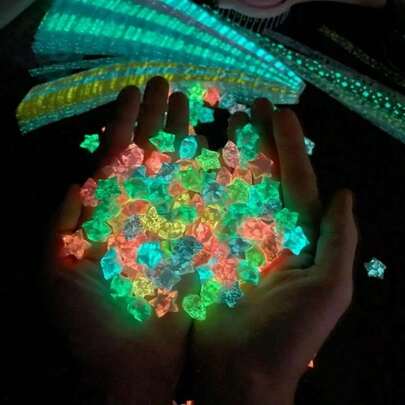 210 Sheets Of 10 Color Luminous Wishing Star Folding Paper, With Various Pattern Styles, Mixed Colors, Lucky Stars, Semi Transparent Pentagram Luminous Special Origami,For School Supplies,Back To School