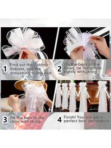 12件/套 白色薄纱蝴蝶结飘带，可用于教堂座椅、婚车、新娘派对、生日周年纪念、婚礼仪式走道装饰、花卉椅背装饰等DIY装饰。 - 多色 - 查看 9