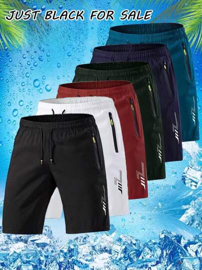 1 pieza Pantalones cortos casuales, sueltos y ligeros de secado rápido para hombres, pantalones cortos deportivos de moda talla grande