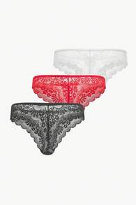 3 件装蕾丝扇贝边内裤套装性感内衣 - 彩色 - 查看 2