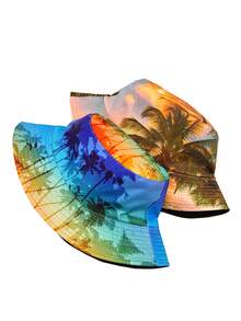 Mũ tai bèo in hình cây dừa Hawaii, kiểu dáng giản dị, nhẹ, có thể đội hai mặt, phù hợp cho du lịch biển vào mùa xuân/hè. - A - Xem 10