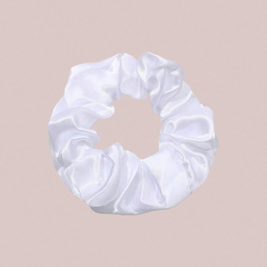 Large Size Luxury Satin Simple Hair Scrunchie Holiday Accessories Ponytail Holders Hair Elastics Hair Rubber Bands Hair Rope,Festival,Party - White - View 1