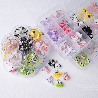 SANRIO 35 peças/50 peças Decorações de Resina Fofa de Desenho Animado Atacado, Pingente 3D Miniatura de Animal de Desenho Animado DIY Decorações Adoráveis Adequadas para Pulseiras