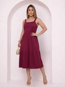 Women's Strappy Midi Dress Christian Fashion Dress Ribbed Casual Basic Shapewear Midi Dress - 酒紅色 - 查看 3