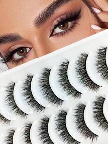 10 Cặp lông mi giả 5D kiểu mắt mèo, chất liệu giả lông chồn, kiểu đan chéo dày dặn, tự nhiên và quyến rũ, lông mi cong tự nhiên dùng cho trang điểm. - Xem 7
