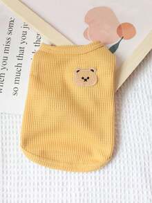 1pc Pet Plaid Bear Embroidered Vest - Yellow - View 1