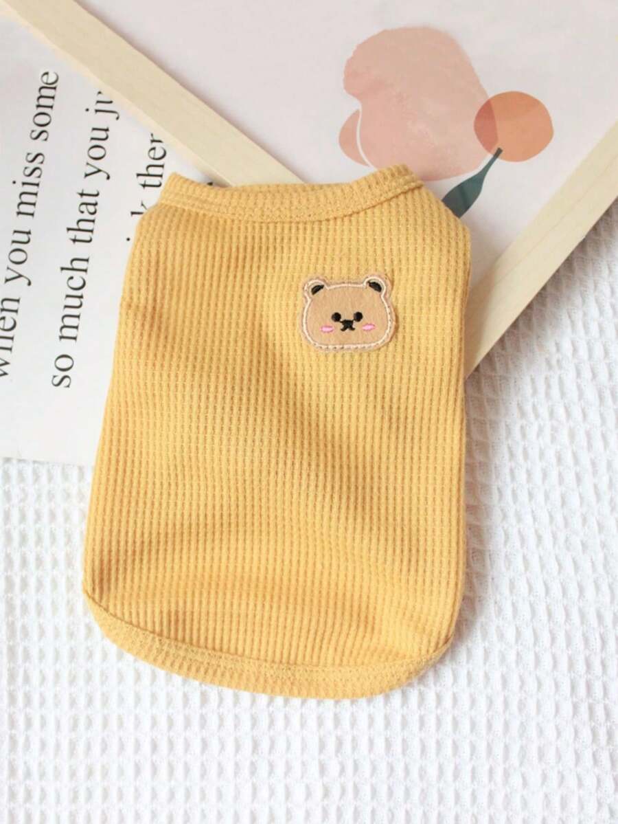 1pc Pet Plaid Bear Embroidered Vest - Yellow - View 1