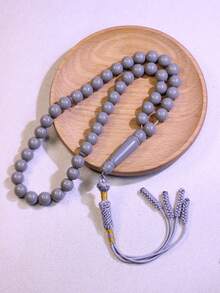 1串灰色45颗10毫米流苏吊坠伊斯兰念珠，手工树脂编织流苏斋月念珠（适用于开斋节、宰牲节、斋月、日常使用、礼品） - 彩色 - 查看 3