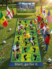 Polyester Rectangular Interactive Game Mat With Football Elements And Hand/Footprint Design, Suitable For Family Gatherings, Football Parties, Pre-Match Training, Outdoor Picnics And Team Building Activities, Football Game Mat, Warm-Up Sports Game. - Green - View 6