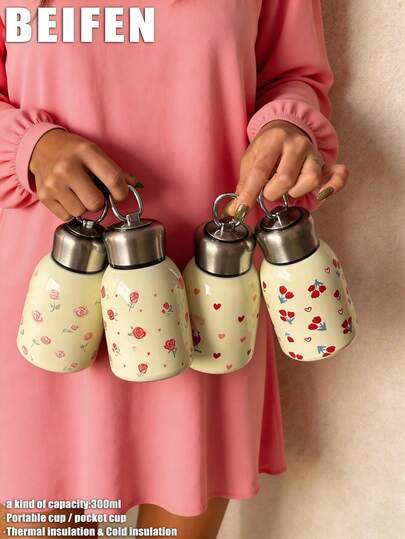 1 pièce Tasse isotherme en acier inoxydable à double paroi de 300 ml avec thème floral multicolore, tasse à fond plat, tasse de poche, tasse de voyage, bouteille d'eau, tasse, bouteille d'eau pour l'extérieur, flasque sous vide, bouteille sous vide, convient pour l'extérieur, le bureau, la maison, l'école, les voyages et autres scènes, cadeau d'anniversaire, cadeau de vacances, cadeau pour la fête des mères, cadeau pour la fête des pères, saison de la rentrée scolaire, cadeau de la Saint-Valentin