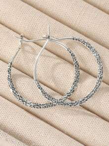 Orecchini a cerchio in rame martellato vintage e minimalista, in tono argento, adatti per le donne, stile boho, adatti per l'uso quotidiano casual, possono essere indossati come secondo paio di orecchini - Argento - Visualizzare 9