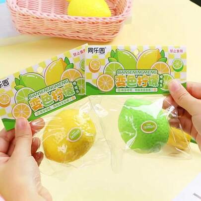 1pc Tong Le Yuan Color Changing Lemon Squeeze Toy, Slow Rebound Squishy Stress Relief Fidget Toy, TPR Material, Educational & Relaxing