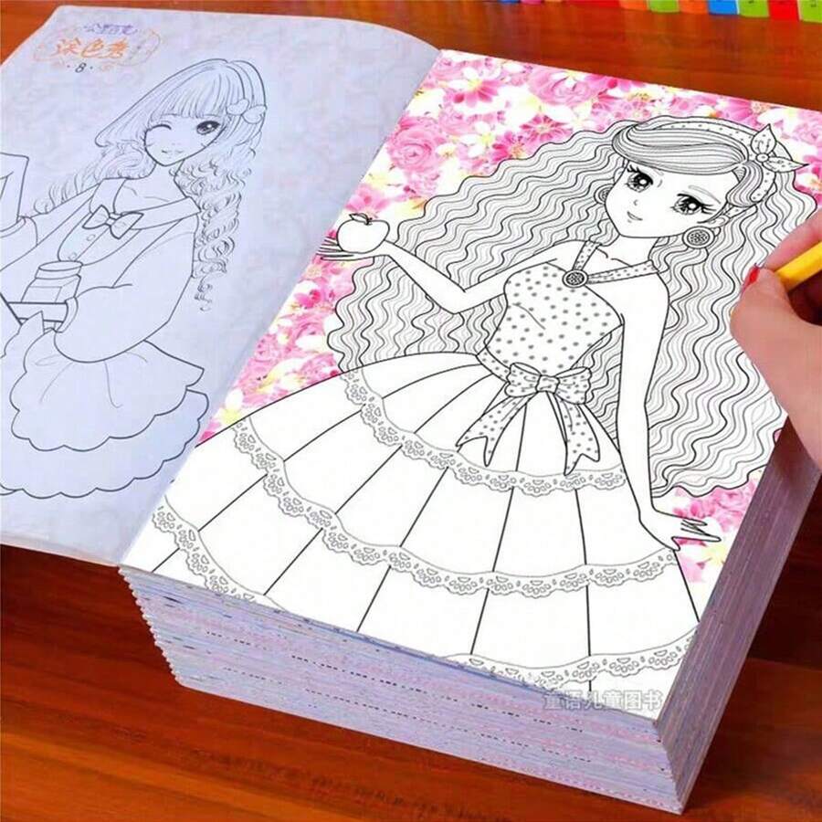 1 pieza Libro para colorear de dibujos animados, Cuaderno para colorear creativo diseñado para estudiantes y adultos (estilo aleatorio) - Multicolor - Ver 1