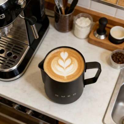 Professional Stainless Steel Milk Frother Cup, Material, Precise Flow Control, Dual Color Options, Ergonomic Handle, Anti-Scald & Non-Stick Easy Cleaning, Essential Tool For Home/Commercial Coffee Milk Frothing