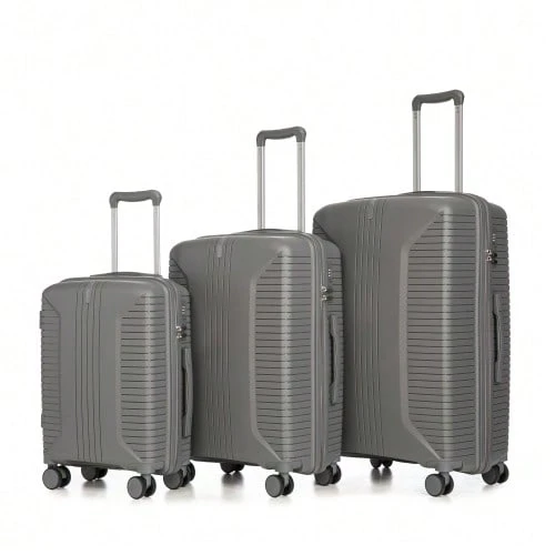 20"/24"/28" 3-Piece PP Spinner Luggage Set – Sizes With Side Handles, Hanging Hooks & Protective Feet – Integrated Combination Lock - 銀色 - 查看 1