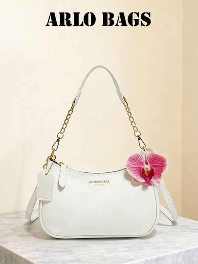 Túi đeo vai hình lưỡi liềm kiểu dáng cổ điển, thời trang mới, họa tiết chữ cái hoang dã, màu trơn, làm từ chất liệu PU chống thấm nước, thích hợp để đi mua sắm và có thể đeo chéo.