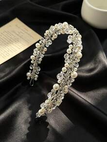 1件装女童发箍，精致珍珠水晶水钻串珠发箍，适合度假、派对、婚礼、伴娘、新娘佩戴。 - 彩色 - 查看 3