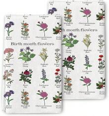 2D Flat Pattern Kitchen Towel,Birth Month Floral Kitchen Towel Decoration Set Floral Plate Towel Rag Set Cute Plant Handmade Tea Towel Suitable For Kitchen Cooking Baking Farmhouse Spring Summer Decoration. 1/2/4/6/8 Pcs,,Various Holiday,Valentine's Day ,Easter, Mother's Day,Father's Day,Halloween, Thanksgiving ,Christmas,Birthday's Perfect,Gifts. - Mixed Colors - View 2