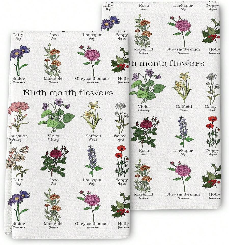 2D Flat Pattern Kitchen Towel,Birth Month Floral Kitchen Towel Decoration Set Floral Plate Towel Rag Set Cute Plant Handmade Tea Towel Suitable For Kitchen Cooking Baking Farmhouse Spring Summer Decoration. 1/2/4/6/8 Pcs,,Various Holiday,Valentine's Day ,Easter, Mother's Day,Father's Day,Halloween, Thanksgiving ,Christmas,Birthday's Perfect,Gifts.