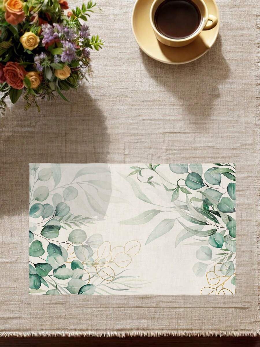 4 Manteles individuales de acuarela con flores de Monstera, limón, plantas tropicales vintage, hojas de Epiphyllum, hojas de eucalipto y diseño geométrico bohemio azul para mesas redondas de terraza, fiestas, cocina, comedores y meriendas - Verde Pastel - Ver 1