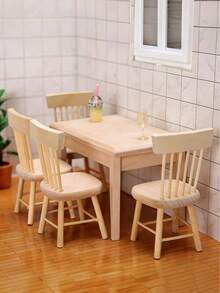 Set de 5 piese pentru casă de păpuși în miniatură, 1:12 - Set de masă și scaune micro, ideal pentru decorul și modelarea casei de păpuși! Decorațiune pentru casă de păpuși, meșteșuguri durabile din lemn, potrivite pentru decorul peisagistic micro DIY, accesorii pentru tacâmuri, recuzită pentru fotografie, decor pentru grădină de zâne, accesorii pentru bucătărie, cadouri personalizate, decor pentru cameră, meșteșuguri pentru adulți, decor pentru grădină - Multicolor - Vizualizare 2