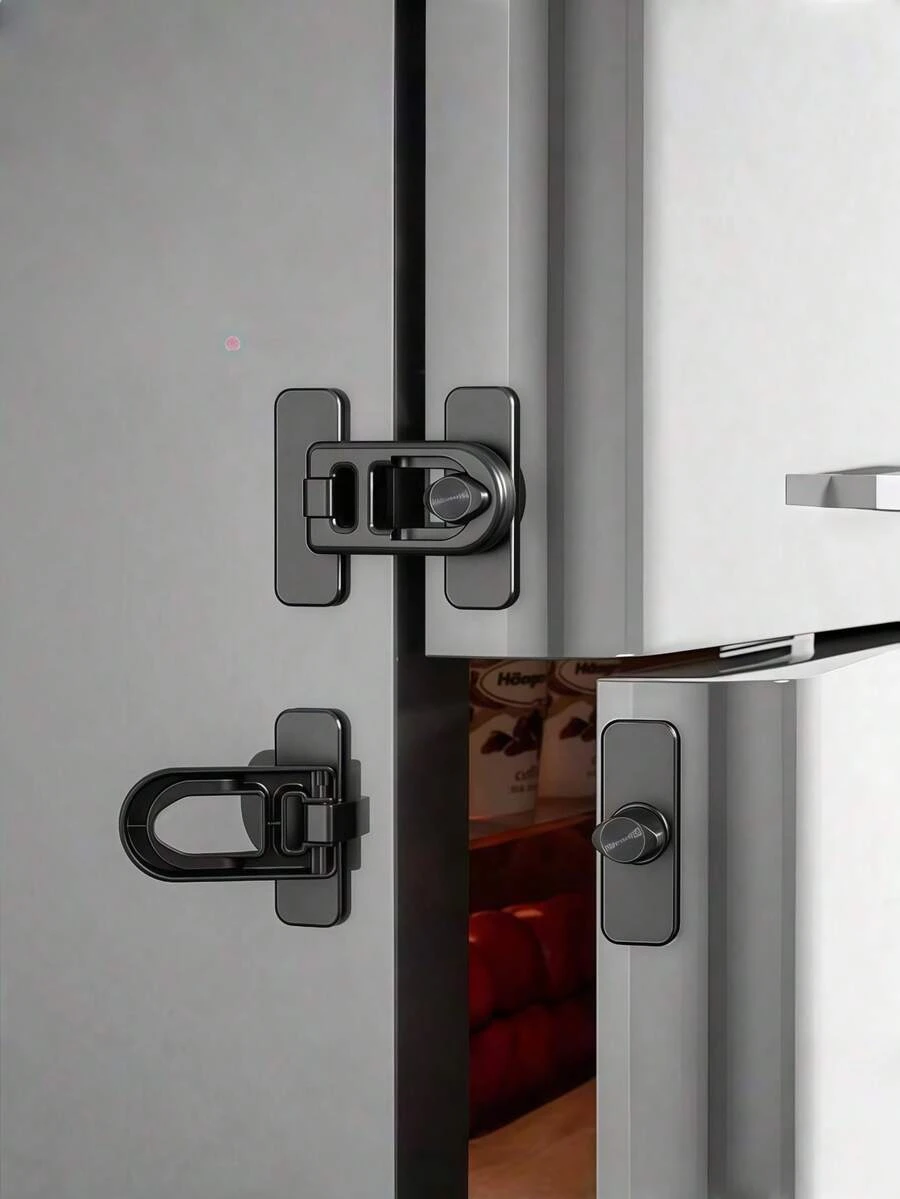 2pcs Universal No Drill Fridge Freezer Door Lock, Multifunctional Safety Latch, Easy Installation, No Power Or Battery Required - Multicolor - View 1