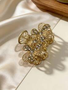 1 pieza Pinza de pelo con flor hueca y brillantes para mujer, accesorio de pelo de metal con flor hueca para atuendos de verano - Multicolor - Ver 3