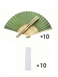 3-60pcs/Set Elegant Folding Hand Fan Set, Includes Bow Tie And Gift Bag, Bride's Bamboo Handheld Fan, Suitable As Bridesmaid Gift And Wedding Decor, Perfect For Parties, Events, And Summer Accessory - Army Green - View 13