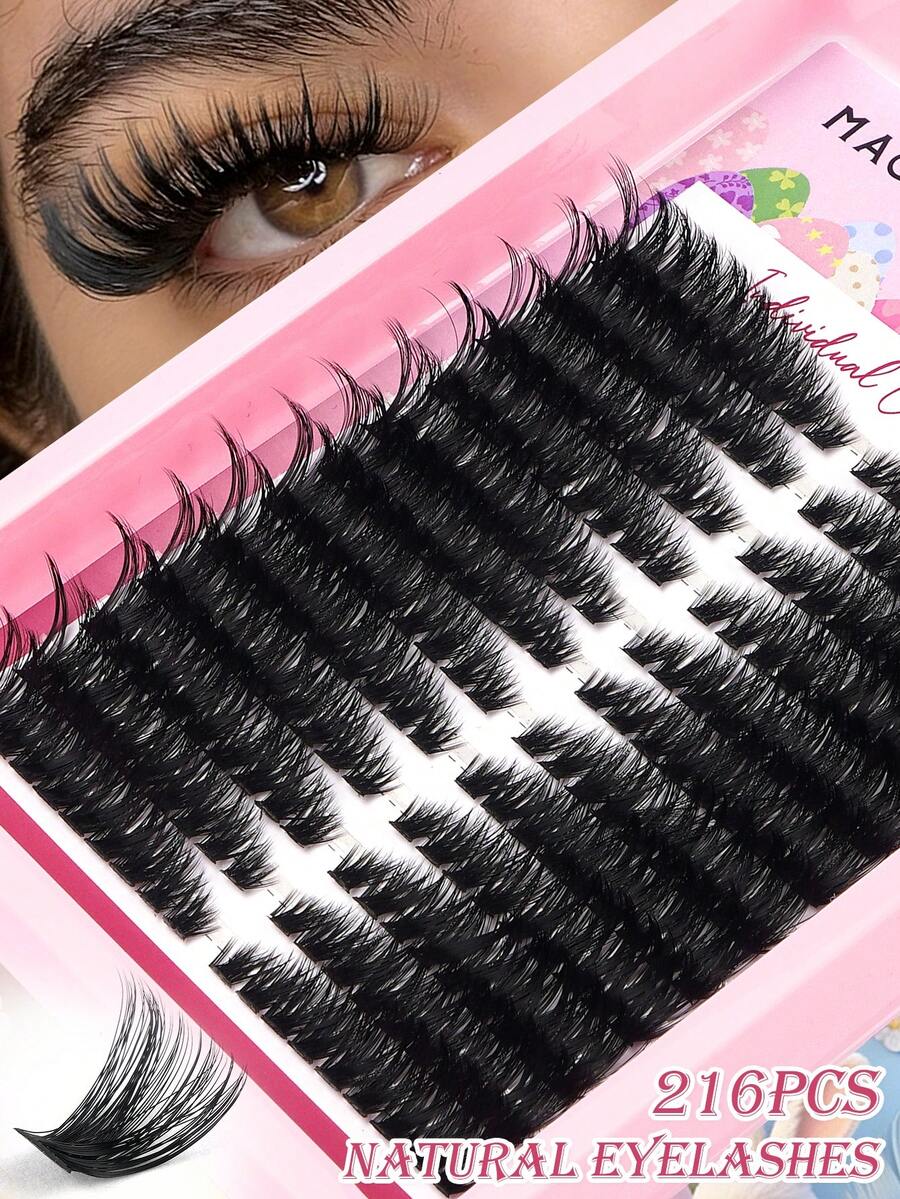 MAANGE 216 piezas 80D Extensión de pestañas manual 9-16mm Mezcla de pestañas individuales naturales y suaves, adecuadas para maquillaje diario y efecto de volumen rizado de pestañas de dibujos animados, pestañas postizas, pestañas agrupadas, pelo rizado, regalos de Pascua, regalos para mujeres en Pascua - D - Ver 1