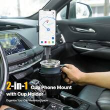 Car Phone Mount With Cup Holder Expander - Upgraded Anti-Shake 2-In-1 Cup Phone Holder For SUVS Trucks With Adjustable Aluminium Alloy Long Neck, Fit For For IPhone  Galaxy (Black) - Def - View 3