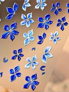 1 buc autocolant unghii 3D în relief rafinat cu cinci petale, petală florală Ombre roșie și albastră, autocolant autoadeziv potrivit pentru salon de unghii și decorare personală DIY pentru unghii - Multicolor - Vizualizare 5