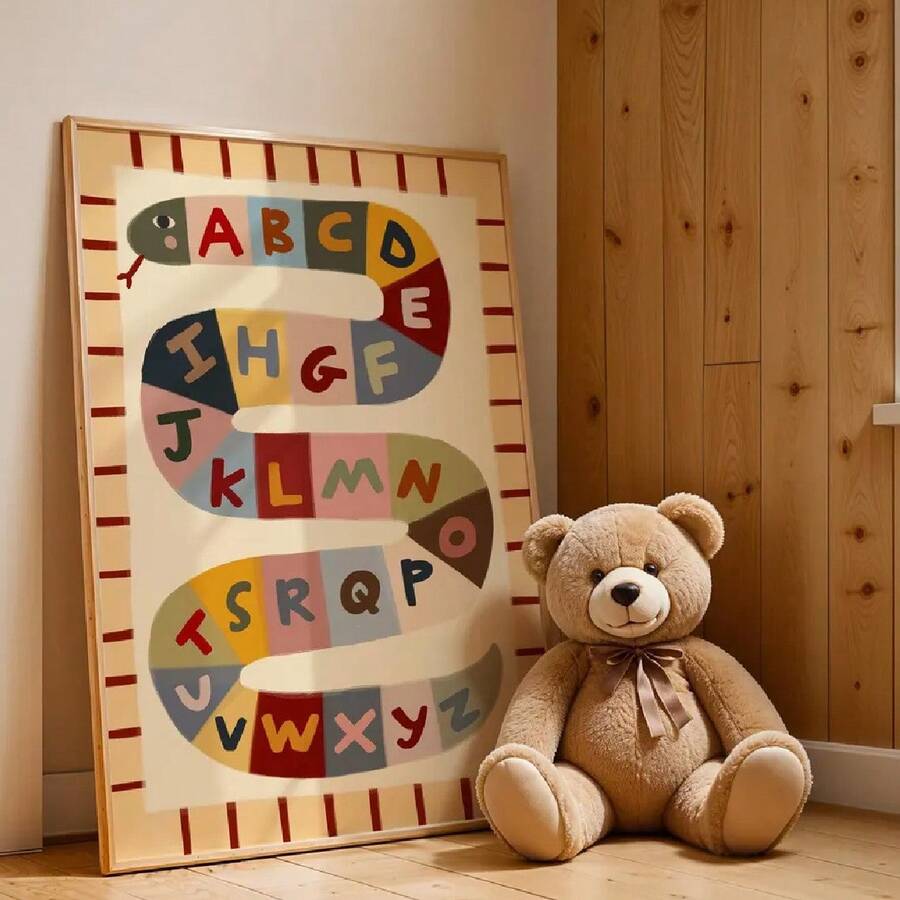 1PCS 2D Print, 2D Print, 1 Piece Wall Decoration, Available In Multiple Sizes With Inner Frame/Frameless Options, Vintage Poster, Letter Snake Design, Vibrant ABC Print, Suitable For Game Rooms Or Bedrooms, Ideal For Animal-Themed Study Decor, Perfect For Home Decoration And As A Housewarming Gift, Cute Animals, Perfect For Space Decoration - A - 查看 1