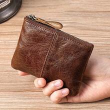 Retro Top-Grain Oil-Waxed Leather Coin Purse - Mini Genuine Leather Organizer For Loose Change, Car Keys, And Bank Cards - Brown - View 6