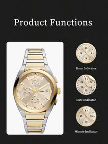 FOSSIL Men's Watch, Elegant Dual-Tone Gold & Silver Color, Refined Everett Multi-Function Dial, Luminous Hands, High-Quality Stainless Steel Strap, Skin-Friendly, Suitable For Business, Office, Social Events, Anniversary, Elite Success, 50M Water Resistant - FS5796 - Gold - View 5