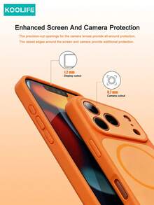 Magnetic Koolife 1pc Color Block Magnetic Case, PC+TPU, Precise Cutout, Slim Ring Magnet, Two-Tone Design, Full Body Shockproof Cover, Compatible With Apple 17/17Pro/17ProMax - Orange - View 4