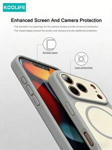 Magnetic Koolife 1pc Color Block Magnetic Case, PC+TPU, Precise Cutout, Slim Ring Magnet, Two-Tone Design, Full Body Shockproof Cover, Compatible With Apple 17/17Pro/17ProMax - Grey - View 4