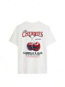 T-shirt vintage da donna con stampa di ciliegie, girocollo ampio, maniche corte, stile grunge anni '90, abbigliamento casual streetwear per centri commerciali e vita quotidiana, bianca - Bianco - Visualizzare 2
