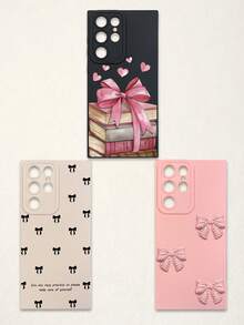 3pcs Bowknot Phone Cases, Soft TPU Full Coverage Anti-Drop Cases With Precise Cutouts, Featuring 3D Rhinestone Bowknot, Healing English Slogan, Hand-Painted Heart Pattern, Suitable For IPhone & Galaxy, Great Gift For Birthday, Holiday, Best Friends - Multicolor - View 24