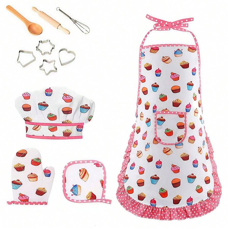 Kids Pretend Play Kitchen Toy Apron & Baking Tool Set - Mini Restaurant Apron, Role-Playing, Birthday Party Theme, Holiday Gift - 彩色 - 查看 1
