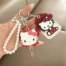 1-Piece Cute Cartoon Key Card Holder, Keychain, Access Control Card Holder, Waterproof Sensor Community Card Holder, Elevator Protective Cover, Suitable For Holidays, Birthdays, Anniversaries, Valentine's Day Celebrations, Daily Carry, Wallet, Pendant, Backpack Decoration, Practical And Cute Accessory Set, Party Gift, Key Protector. - Pink Cherry Blossoms + Pink Miniature Balls - View 11