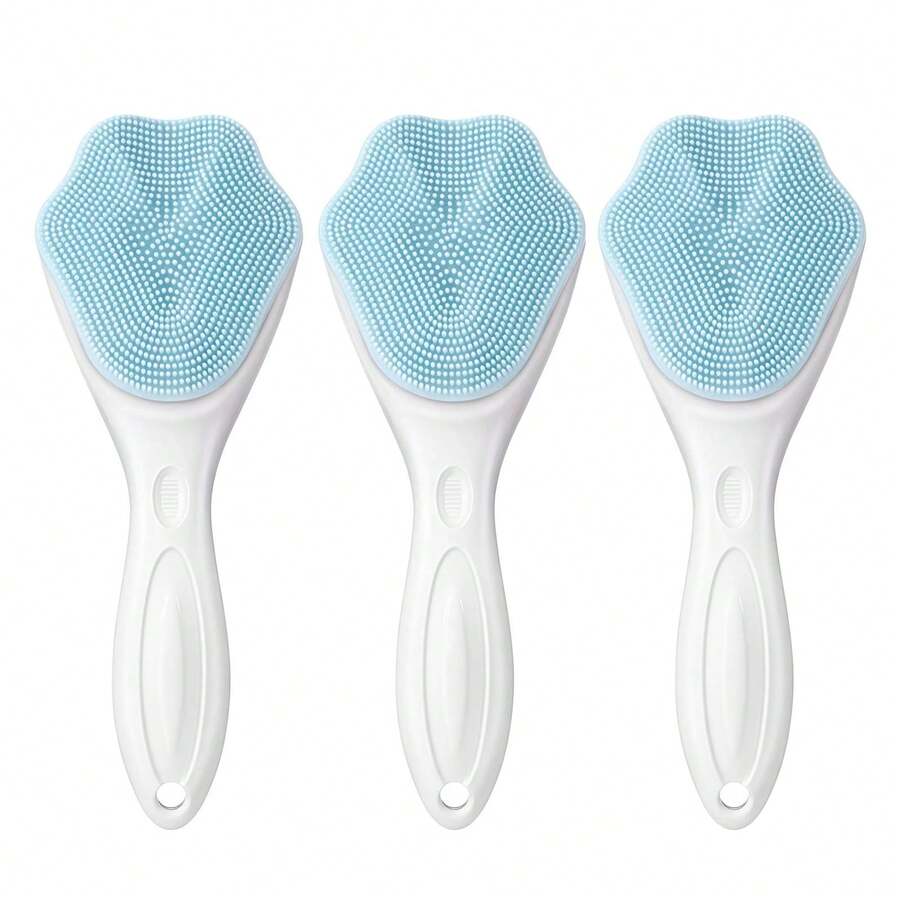 3pcs Silicone Face Scrubber Exfoliating Brush, Manual Handheld Facial Cleansing And Blackhead Scrubber, Soft Bristles Waterproof For Face Skincare (Blue) - 3pcs 藍色 - 查看 1