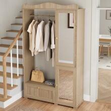 Wardrobe With Mirror And Open Clothes Rack – Compact Wardrobe, Practical Storage Space With Drawer And 2 Doors, Ideal For Bedroom And Hallway. - 駝色 - 查看 11